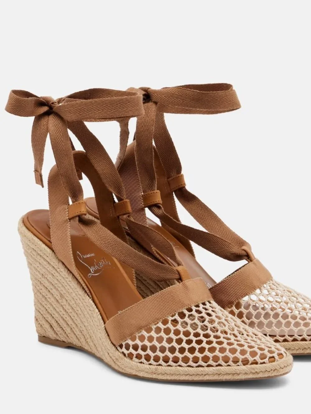 Christian Louboutin TOLEDA 85 Mesh Wedge Heel Ribbon Tie Espadrille Sandals